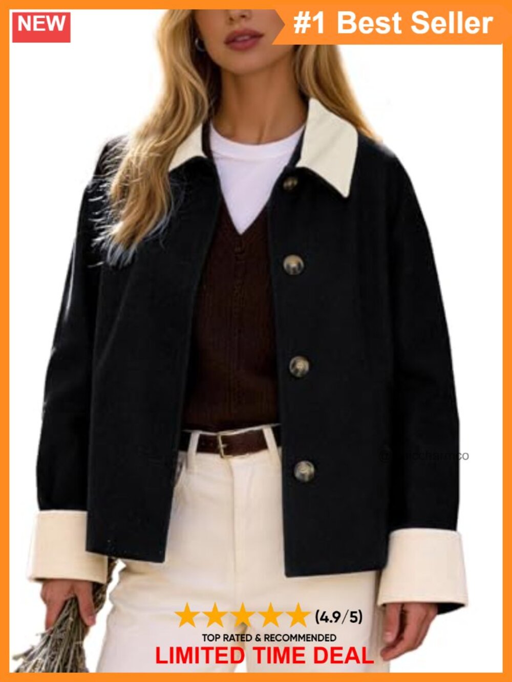 Cropped Trench Coat Casual Jacket Polyester Button Front Women
